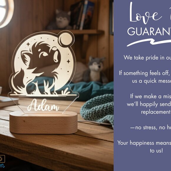 Personalized Wolf Night Light – Custom LED Baby Wolf Shower Gift - Picture 6 of 8